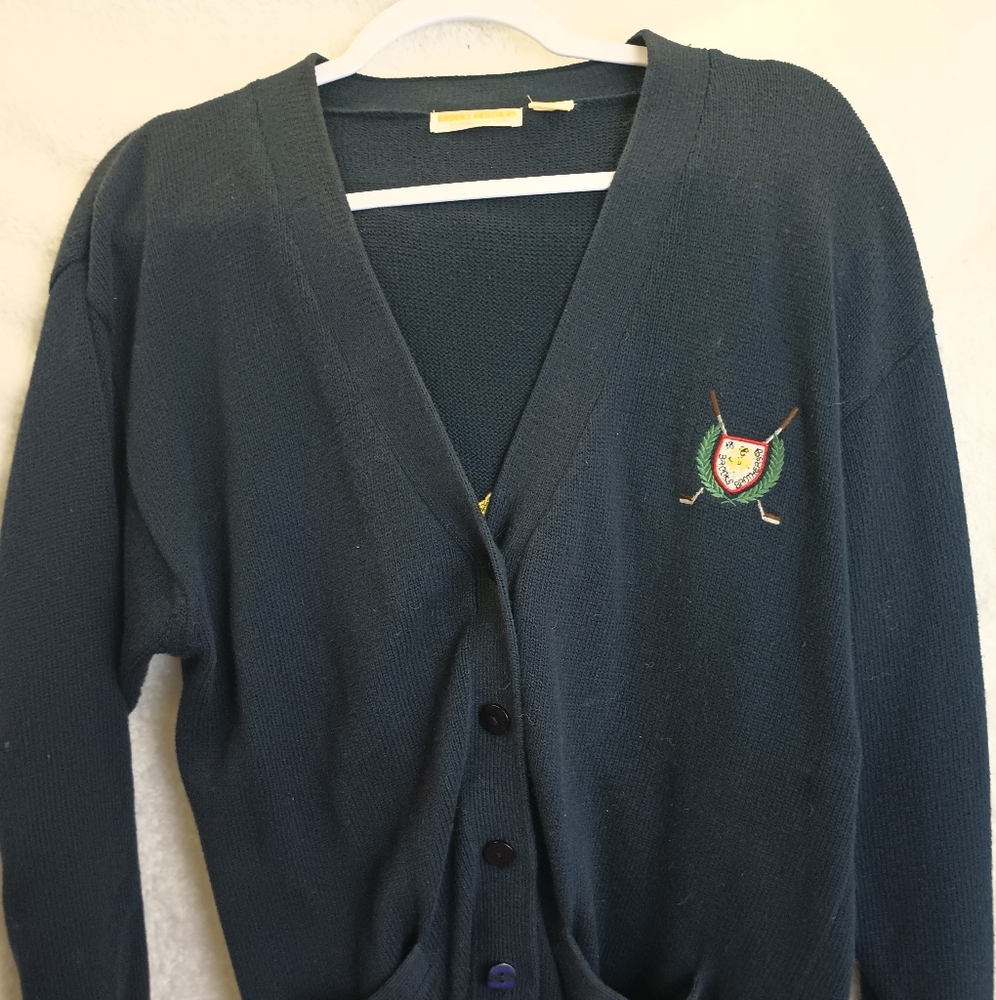 Men's Navy Blue Brooks Brothers Golf Embroiderd Cardigan Sweater RARE